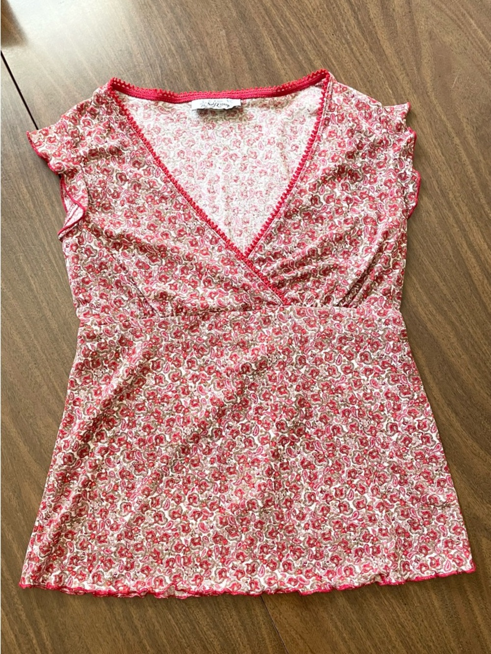 SELF ESTEEM Y2K Mesh Stretch Empire Waist Floral Top Juniors Size L
